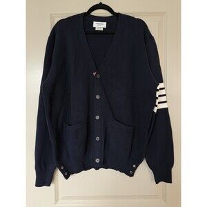 Thom Browne 4 Bar Heavy Cotton Navy Cardigan Size Large Classic